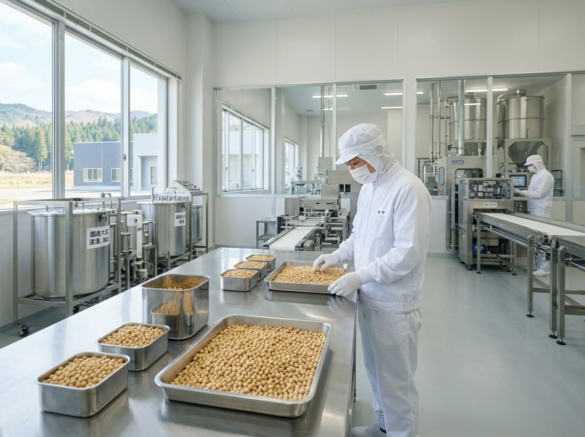 大豆原料を扱う製造現場のイメージ（ソイプロテイン）